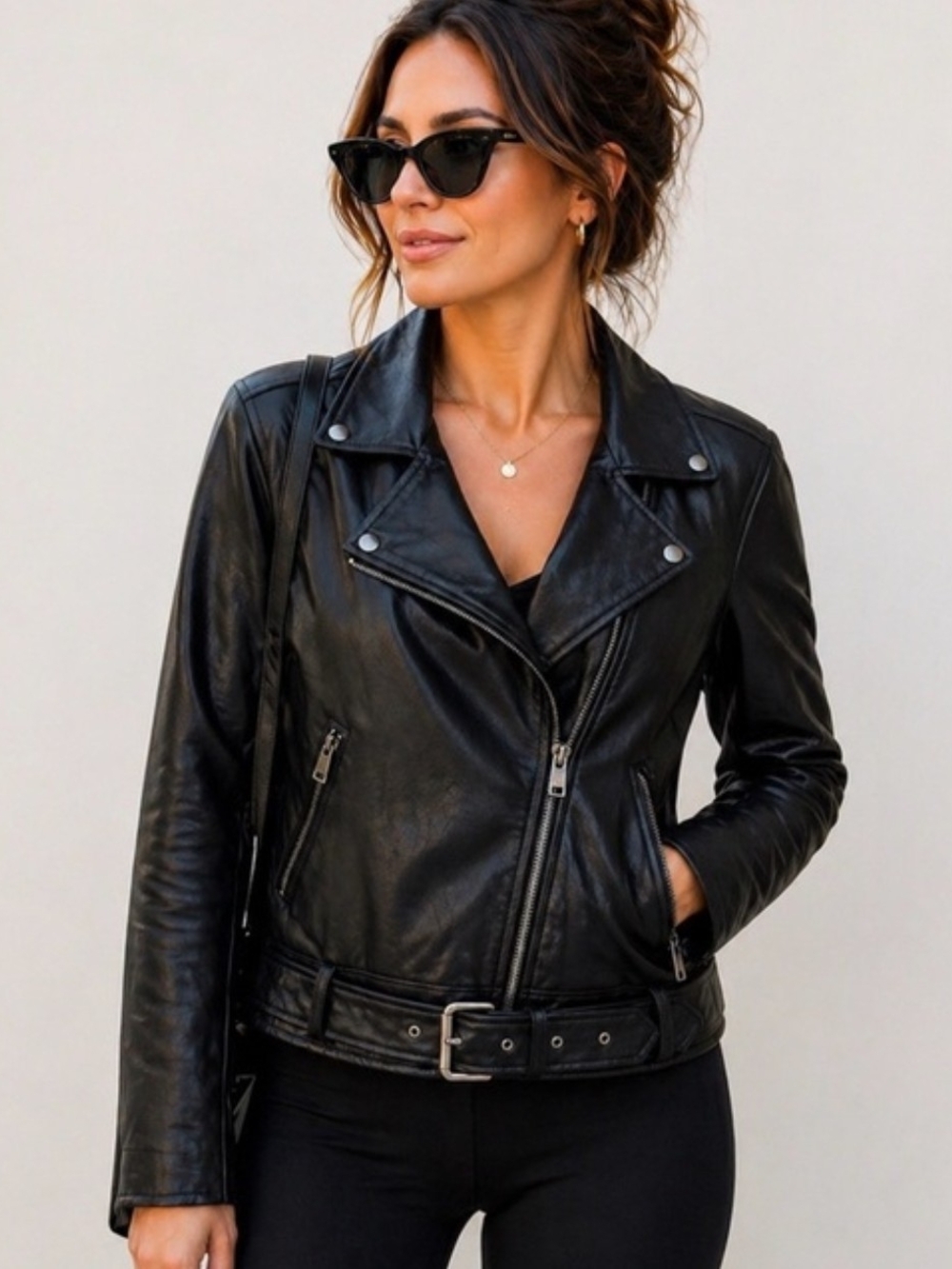 Elodie Classic Black Faux Leather Moto Jacket - Women